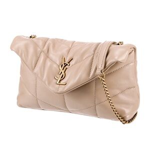 Saint Laurent Loulou Toy Lambskin Puffer in Dark Beige